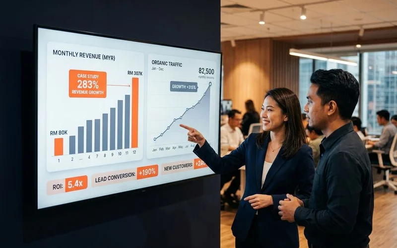 Client case study showing 283 percent revenue growth from SEO